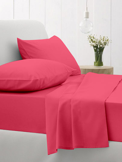 Sunshine Cotton Feelings Σεντόνι Υπέρδιπλο με Λάστιχο 160x200+30εκ. Fuchsia
