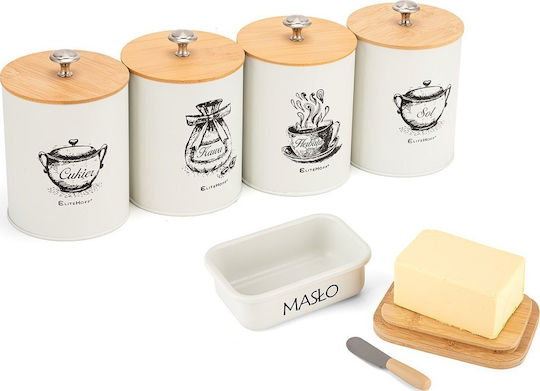 Elitehoff Set 4Stück Gläser für Kaffee / Tee / Zucker mit Deckel Hölzernes Braun 11x11x11cm