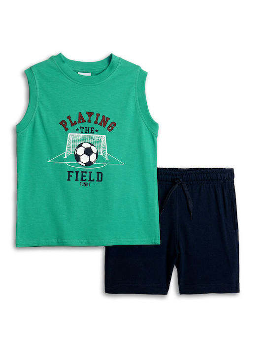 Funky Set De Îmbrăcăminte Pentru Copii Cu Pantaloni Scurți Golf Green Albastru 2 Bucăți Funky Set De Îmbrăcăminte Pentru Copii Cu Pantaloni Scurți Golf Green Albastru 2 Bucăți