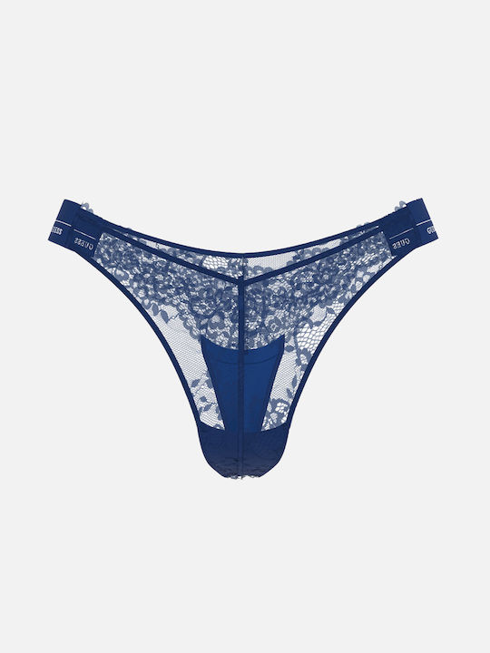 Guess High-waisted Women's String with Lace Blue