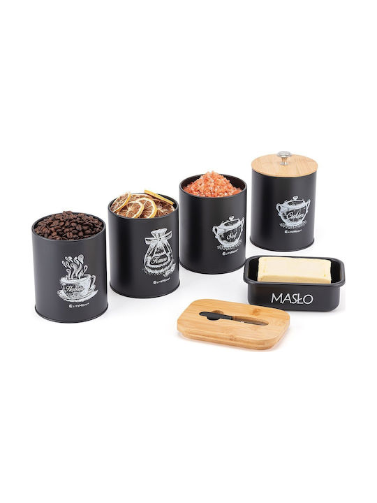 Elitehoff Set of 4 Metallic Brown Food Jars for Coffee Tea Sugar with Lid 11x11x11cm 4 Pieces
