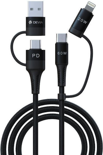 Devia Braided USB to Lightning / Type-C Cable Μαύρο 1.5m