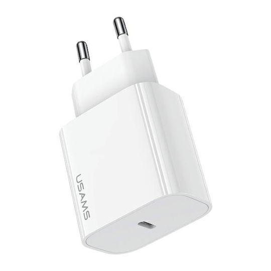 Usams Charger Without Cable with USB-C Port 20W Power Delivery Whites (T65)