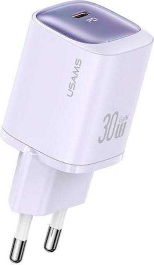 Usams Charger Without Cable GaN with USB-C Port 30W Power Delivery Purple (CC251)