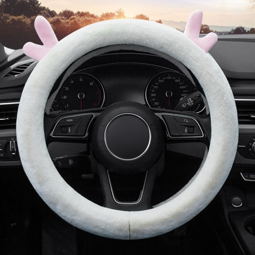 Car Steering Wheel Cover with Diameter 38cm Leather White with White Stitching