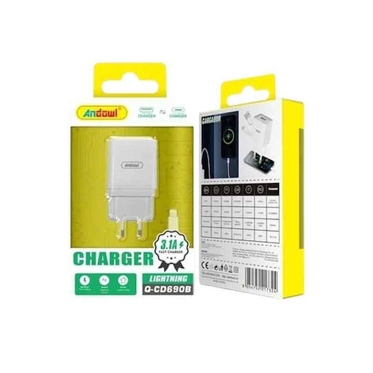 Andowl Încărcător și Cablu Lightning Albς (Q-CD690B)