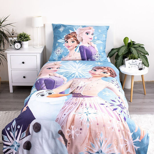Disney Frozen Snowflake Bedding Set Kids Duvet Cover Single with Pillowcase Cotton White 100x135cm