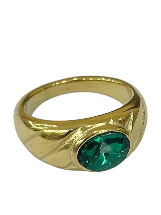 Tatu Moyo Ring with Stones made of Steel Gold P...