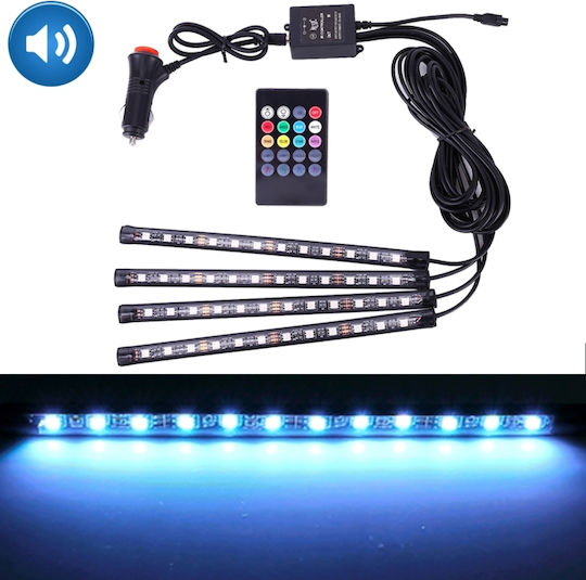 4 1 Αυτοκίνητο Universal Colorful Audi Acoustic Led Atmosphere Lights Πολύχρωμο Διακοσμητικό Φωτιστικό Φωτιστικό Λαμπτήρες 48led Smd-5050 Τηλεχειριστήριο Dc 12v 7w