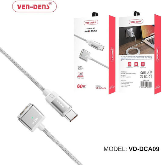 Ven-Dens Magnetic USB 2.0 Cable USB-C male - USB-C 60W Black 2m