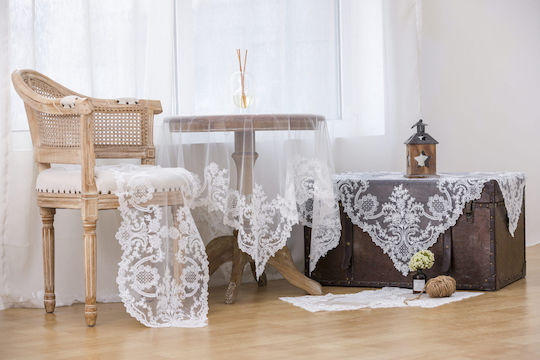 Pls-tb0316 Weißes Handgefertigtes Stickerei-Tüll 85×85 Liolios Home