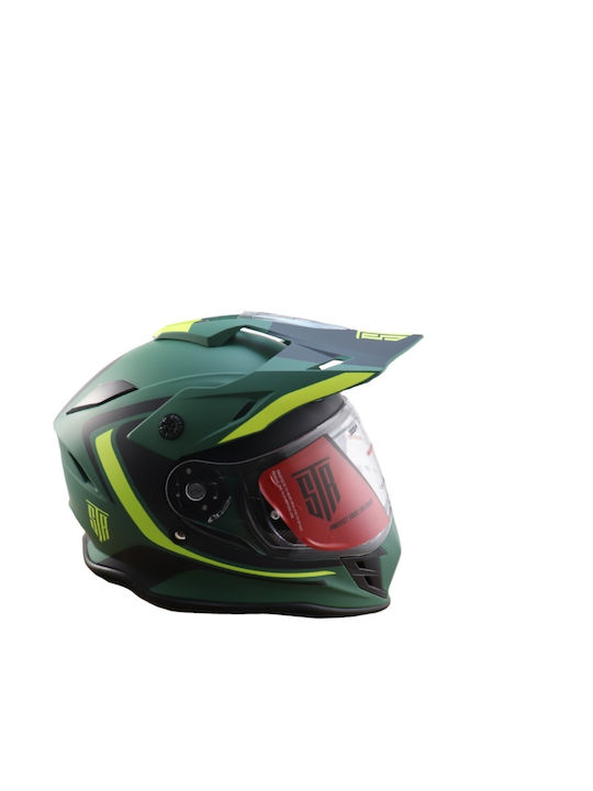 STR Enduro Tourer Green/Yellow Matte Motorcycle Helmet Motocross ECE 22.06