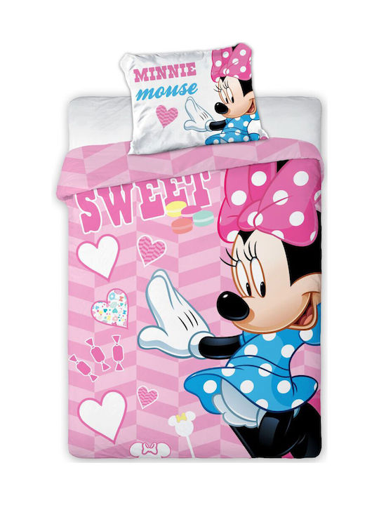 Disney Minnie Σετ Παιδική Παπλωματοθήκη Μονή με Μαξιλαροθήκη Βαμβακερή Ροζ 100x135εκ.
