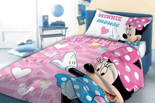 Disney Minnie Set Kids Duvet Cover Single with Pillowcase Cotton Pink 100x135cm
