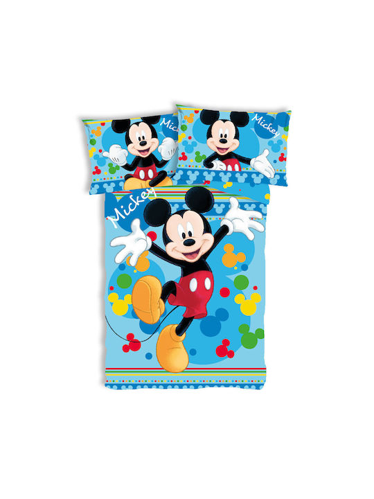 Disney Mickey Set Kids Duvet Cover Single with Pillowcase Cotton Light Blue 100x135cm