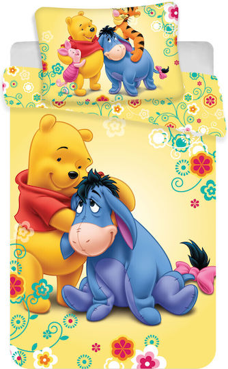 Disney Winnie Set Kids Duvet Cover Single with Pillowcase Cotton Yellow 100x135cm