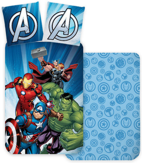 Avengers Set Kids Duvet Cover Single Light Blue