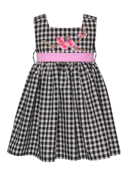 Rochie Fete Fără Mâneci Carou Set Cu Accesorii Bicolor