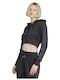 Kurzgeschnitten Damen Sweatshirtjacke Kapuzen Carbon
