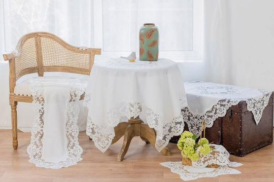 Liolios Home Τραπεζομάντηλο Λινό με Κέντημα Σετ 3τμχ White