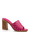 Leather Mules with Chunky Heel in Pink Color