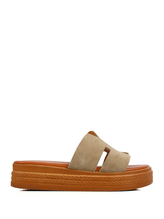 Platforme Puzzle din Piele Bej Suede