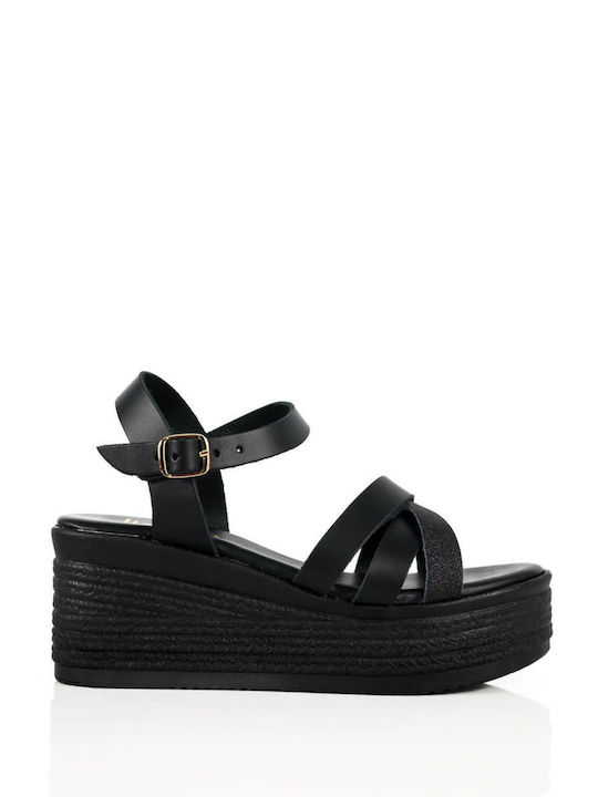 Black Platform Sandals with Adjustable Strap Closure