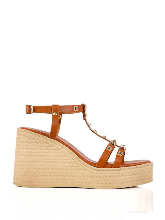 Tan Platforms with Straps & Decorative Studs