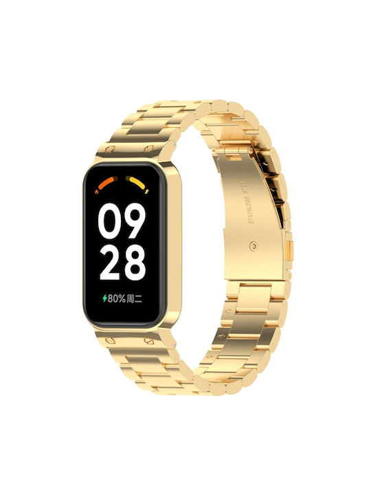 Xiaomi Smart Band 8 Active Three Bead Ανοξείδωτο Ατσάλι Ζώνη Ρολογιού + Μεταλλικό Πλαίσιο Ρολογιού Χρυσό