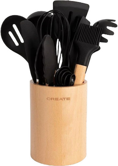 Create Сет Кухненски инструменти от силикон с поставка Черен Kitchenware Studio