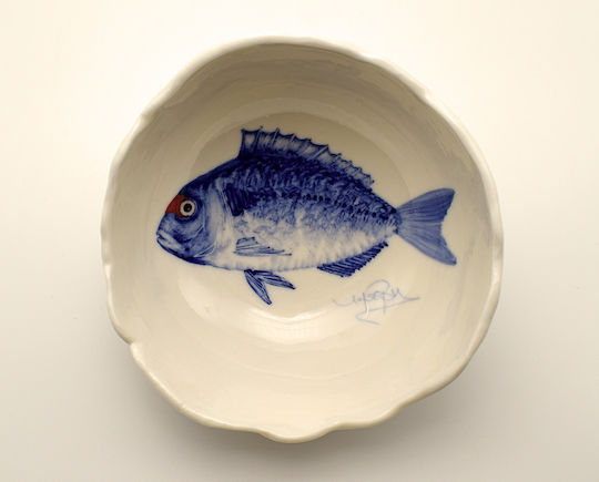 Handgefertigte Blau Meerbrasse Porzellanschale 18cm