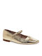 Leder Damen Ballerinas Spitz zulaufend mit Riemen Gold