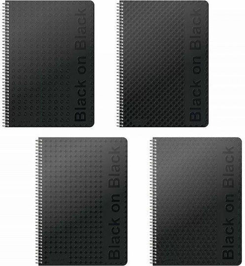 Black On Black Spiral Notebook Wirelock B5/17x25 5 Subjects 150 Sheets 6pcs