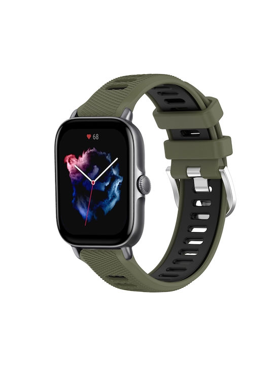Силиконова каишка за часовник Amazfit Gts 3 22mm с кръстосана текстура и катарама, двуцветна армейско зелено+черно