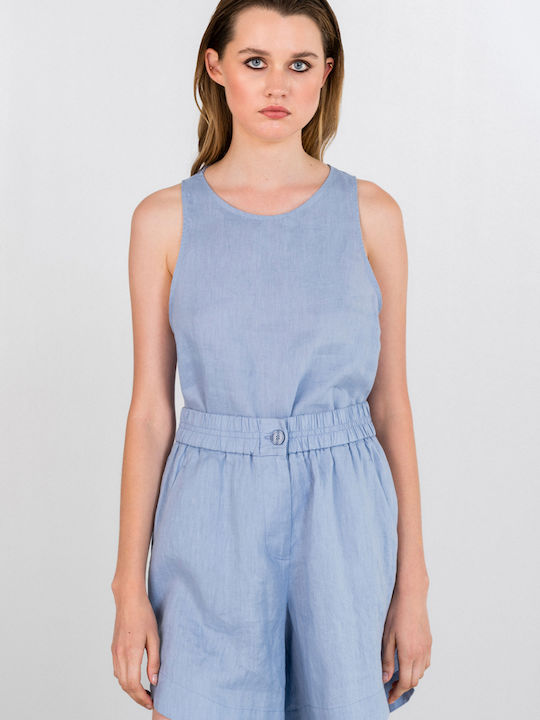 Damen Bermuda Leinen Light Blue