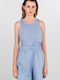 Damen Bermuda Leinen Light Blue