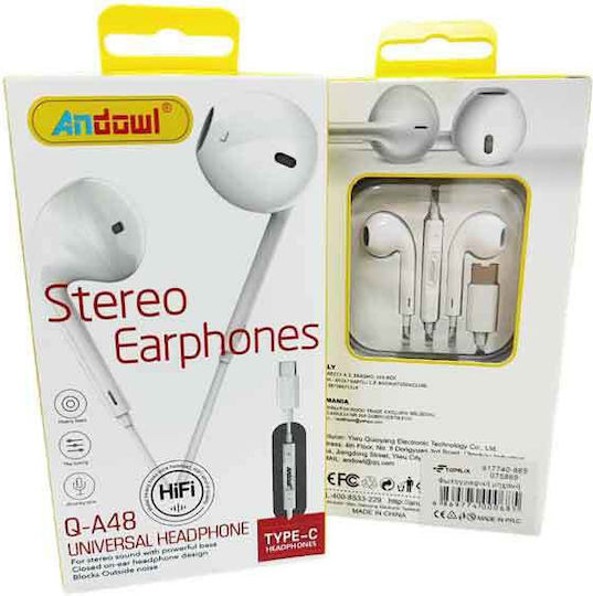 Andowl In-ear Handsfree Ακουστικά με Βύσμα USB-C