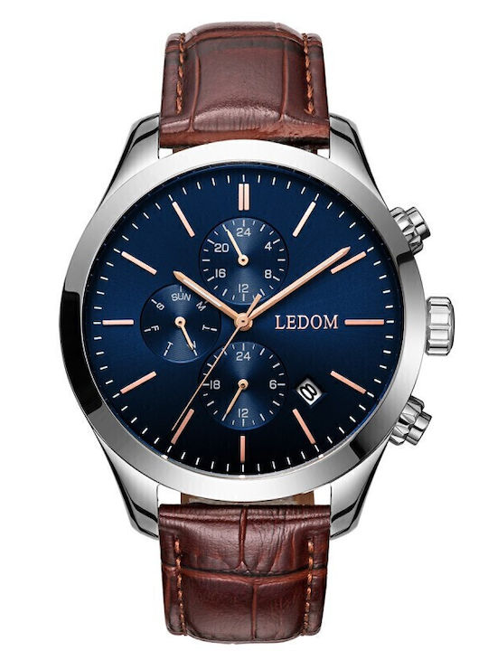 Le Dom Herrenuhr 42mm Batterie mit Braun Lederr...