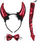 Teufel Karneval Stirnband Set mit Krawatte und Schwanz 002112