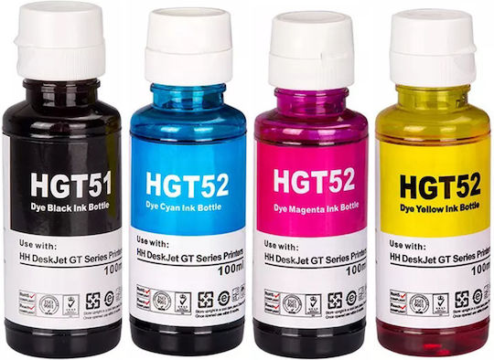 1 Full Set 4τεμ Συμβατα Μελανια Hp Gt51 Gt52 3yp61ae Black 90ml Colors 70ml Gt5800 Gt5810 Gt5820 Smart Tank Series