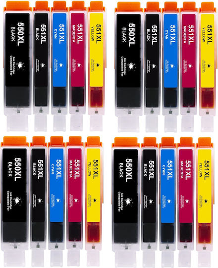 4 Full Set 20pcs Compatible New Ink Canon Pgi550xl Pgi-550xl 25ml Cli551xl 15ml All Colors Canon Ip7250 Ip8750 Pixma Mg5450 Mg5450s Mg5550 Mg5650 Mg5655 Mg6350 Mg6450 Mg6650 Mg7550 Mx725 Mx925 Ix6850