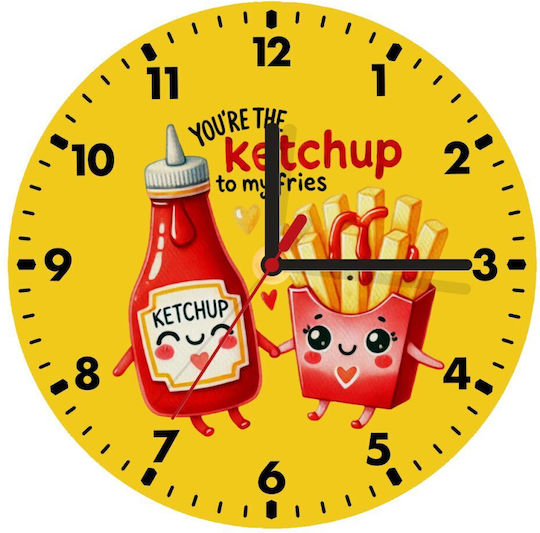 Koupakoupa Ketchup To My Fries Wanduhr Hölzernes Gelb