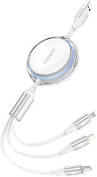 Foneng Retractable USB to Lightning / Type-C / micro USB 1.1m 2.1A Cable White Foneng Retractable USB to Lightning / Type-C / micro USB 1.1m 2.1A Cable White