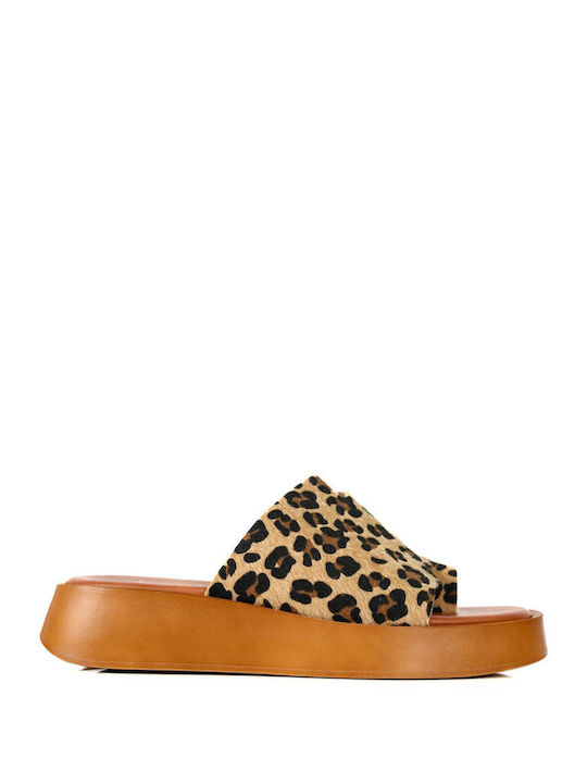 Leopard Minimal Leather Wide Strap Sandals