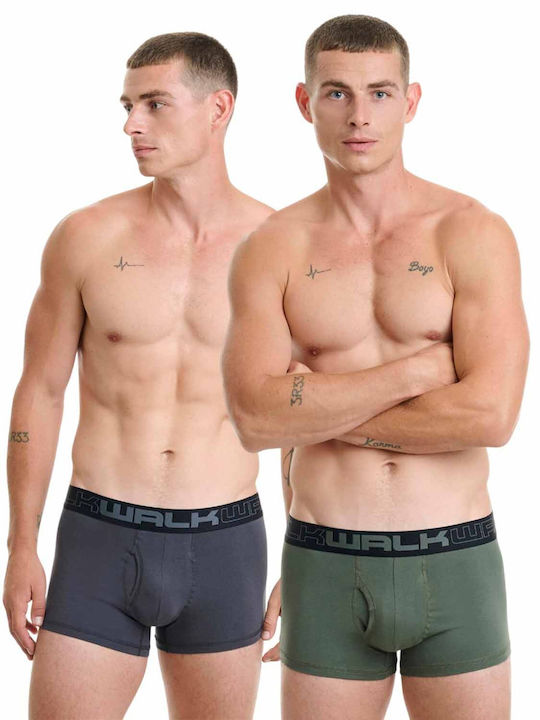 Walk Ανδρικά Μποξεράκια Χακί-ανθρακί 2Pack