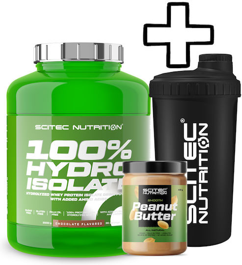 Scitec Nutrition 100% Hydro Isolate Protein 2000g Chocolate & Scitec Nutrition Shaker 700ml Black & Scitec Nutrition Peanut Butter 400g Crunchy Custom Bundle