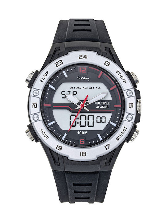 Tekday Ανδρικό Ρολόι 42mm Χρονογράφος Μπαταρίας με Μαύρο Καουτσούκ Λουράκι