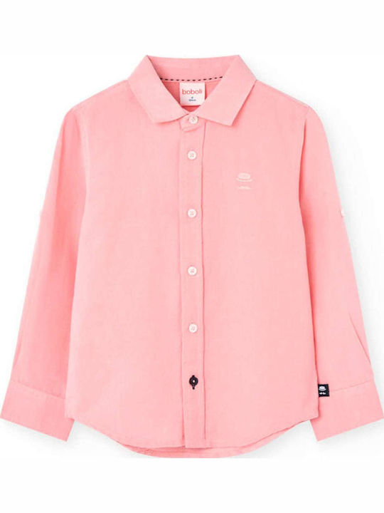 Boboli Kids Shirt Long Sleeve Linen Salmon Shir...