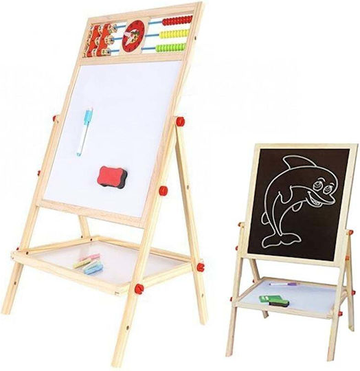 Holz-Doppelseitige Magnetische Schreib- & Zeichentafel Abakus 86cm mit Markern & Kreidetafel