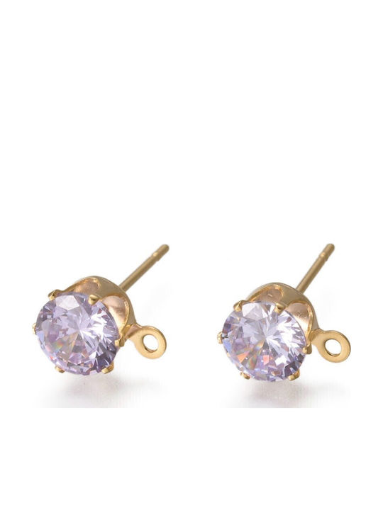 Messing-Tropfenohrringe mit Stahlstecker & Flieder-Zirkon, 14k vergoldet, 8mm, 4er-Set
